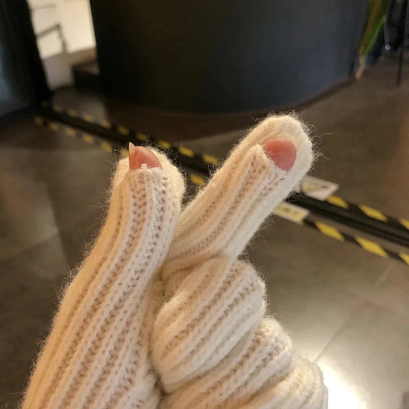 Fluffy and Warm Solid-Colored Knitted Winter Gloves