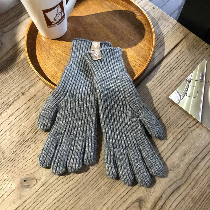 Fluffy and Warm Solid-Colored Knitted Winter Gloves