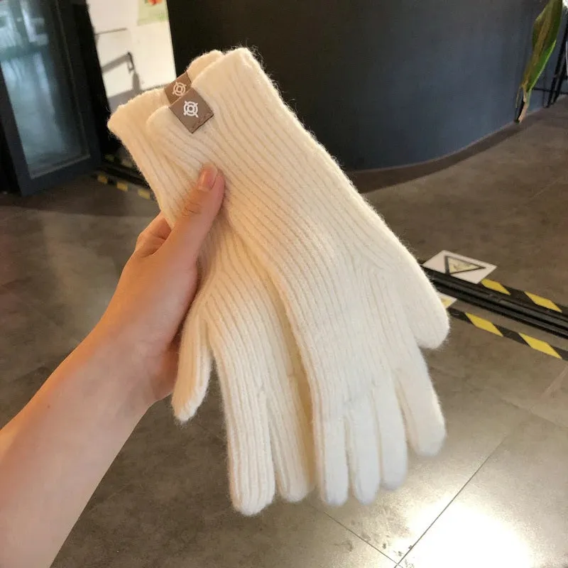 Fluffy and Warm Solid-Colored Knitted Winter Gloves