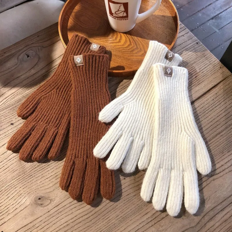 Fluffy and Warm Solid-Colored Knitted Winter Gloves