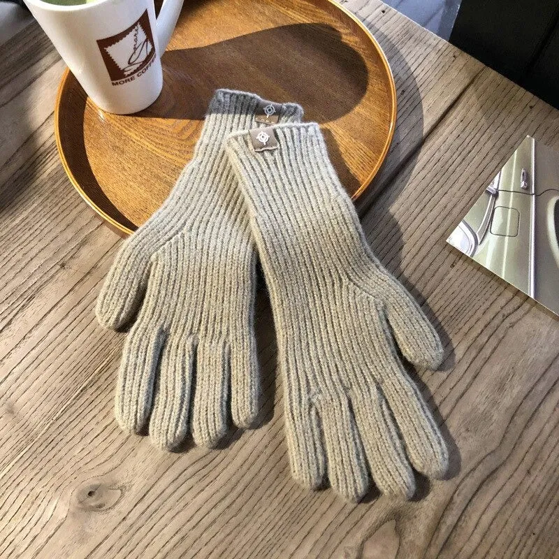 Fluffy and Warm Solid-Colored Knitted Winter Gloves