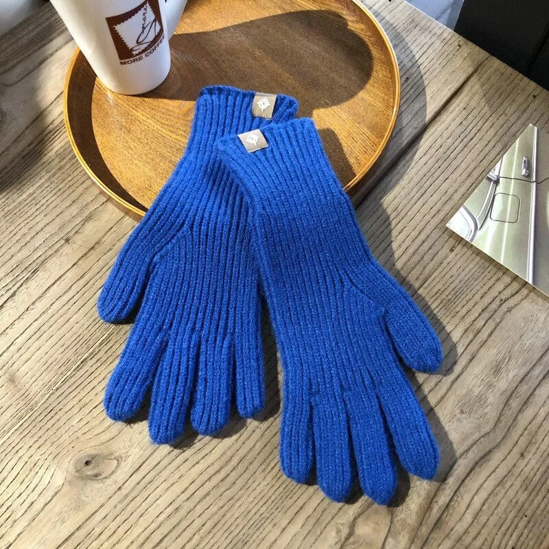 Fluffy and Warm Solid-Colored Knitted Winter Gloves