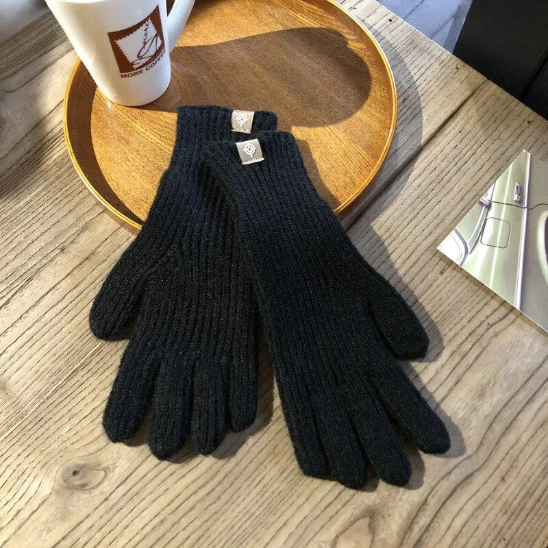 Fluffy and Warm Solid-Colored Knitted Winter Gloves