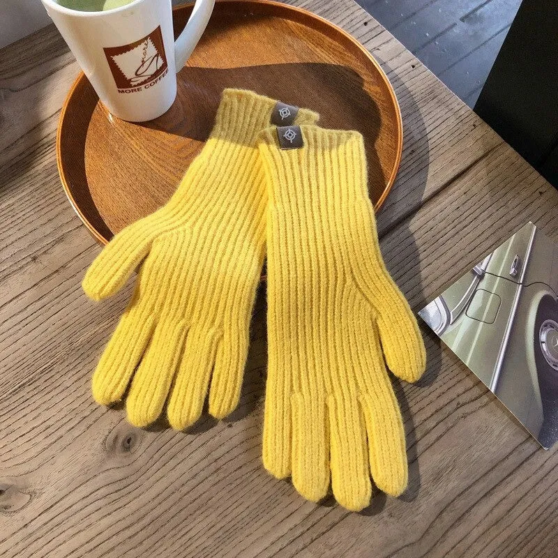 Fluffy and Warm Solid-Colored Knitted Winter Gloves