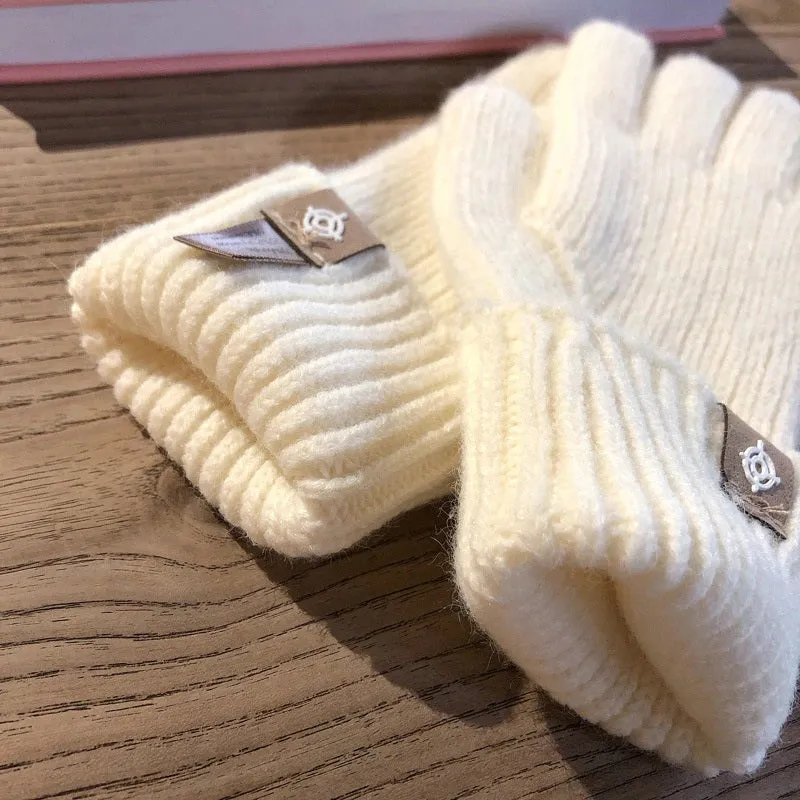 Fluffy and Warm Solid-Colored Knitted Winter Gloves