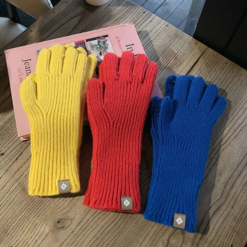 Fluffy and Warm Solid-Colored Knitted Winter Gloves