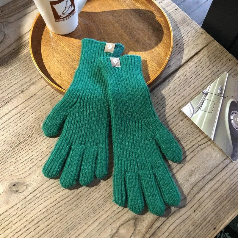 Fluffy and Warm Solid-Colored Knitted Winter Gloves