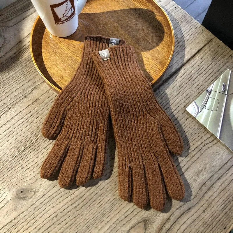 Fluffy and Warm Solid-Colored Knitted Winter Gloves