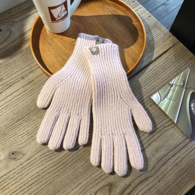 Fluffy and Warm Solid-Colored Knitted Winter Gloves