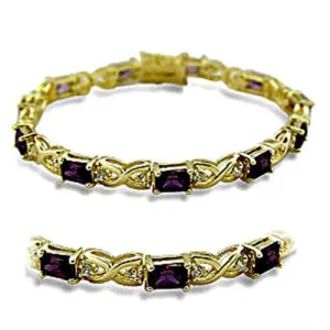 Gold Brass Bracelet with AAA Grade CZ in Amethyst for Women Style 415706