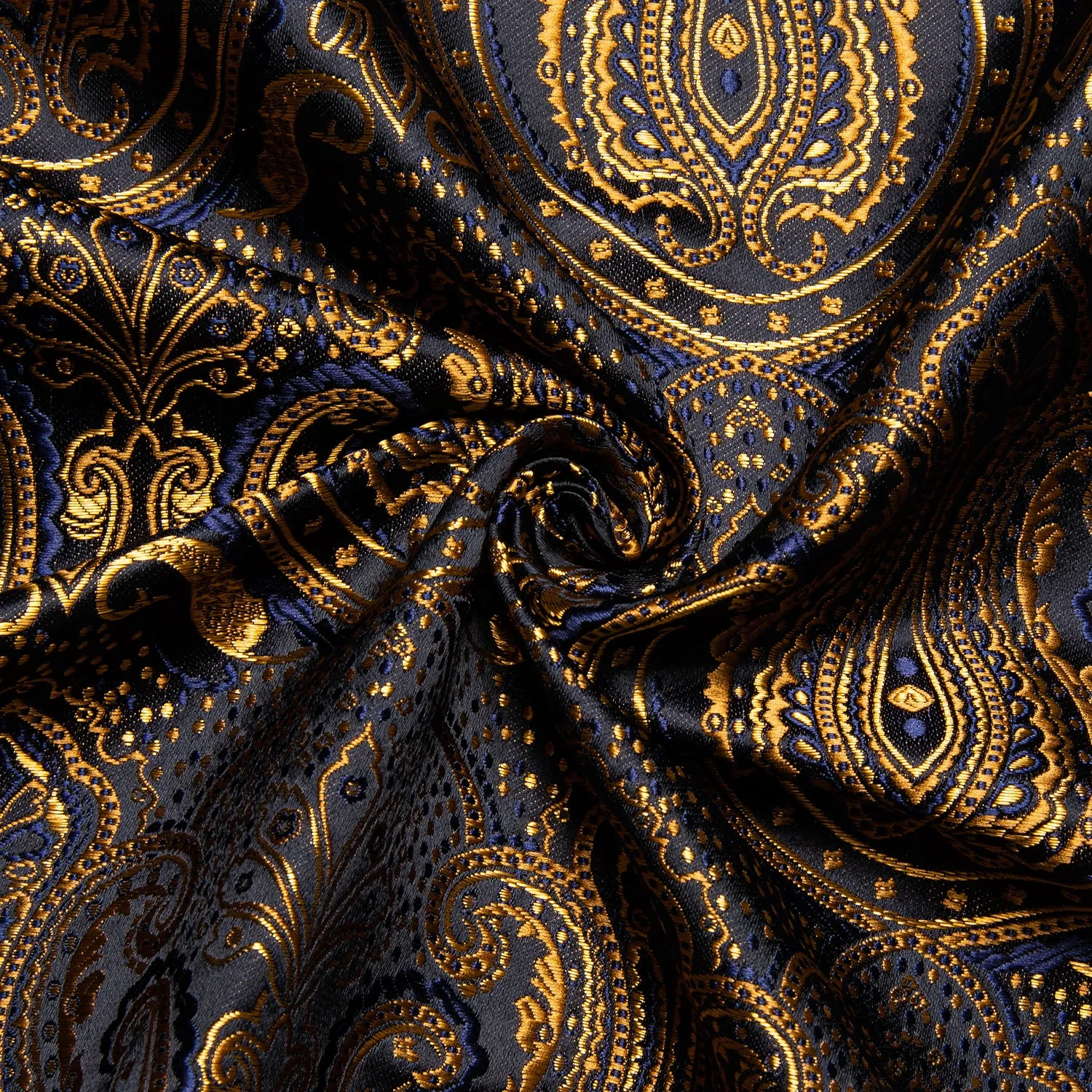 Golden Black Paisley Silk Men's Long Sleeve Shirt