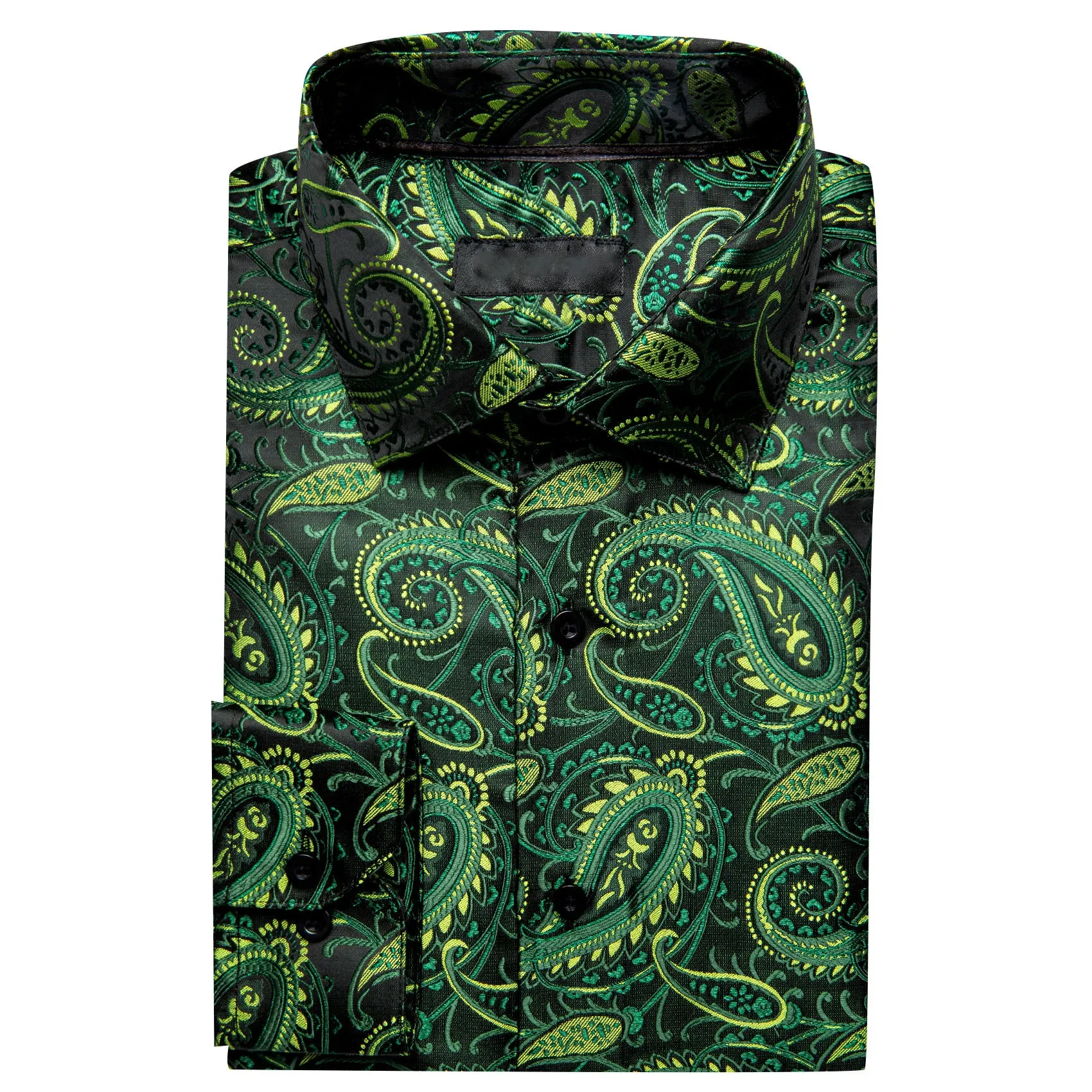 Green Black Paisley Men's Long Sleeve Shirt