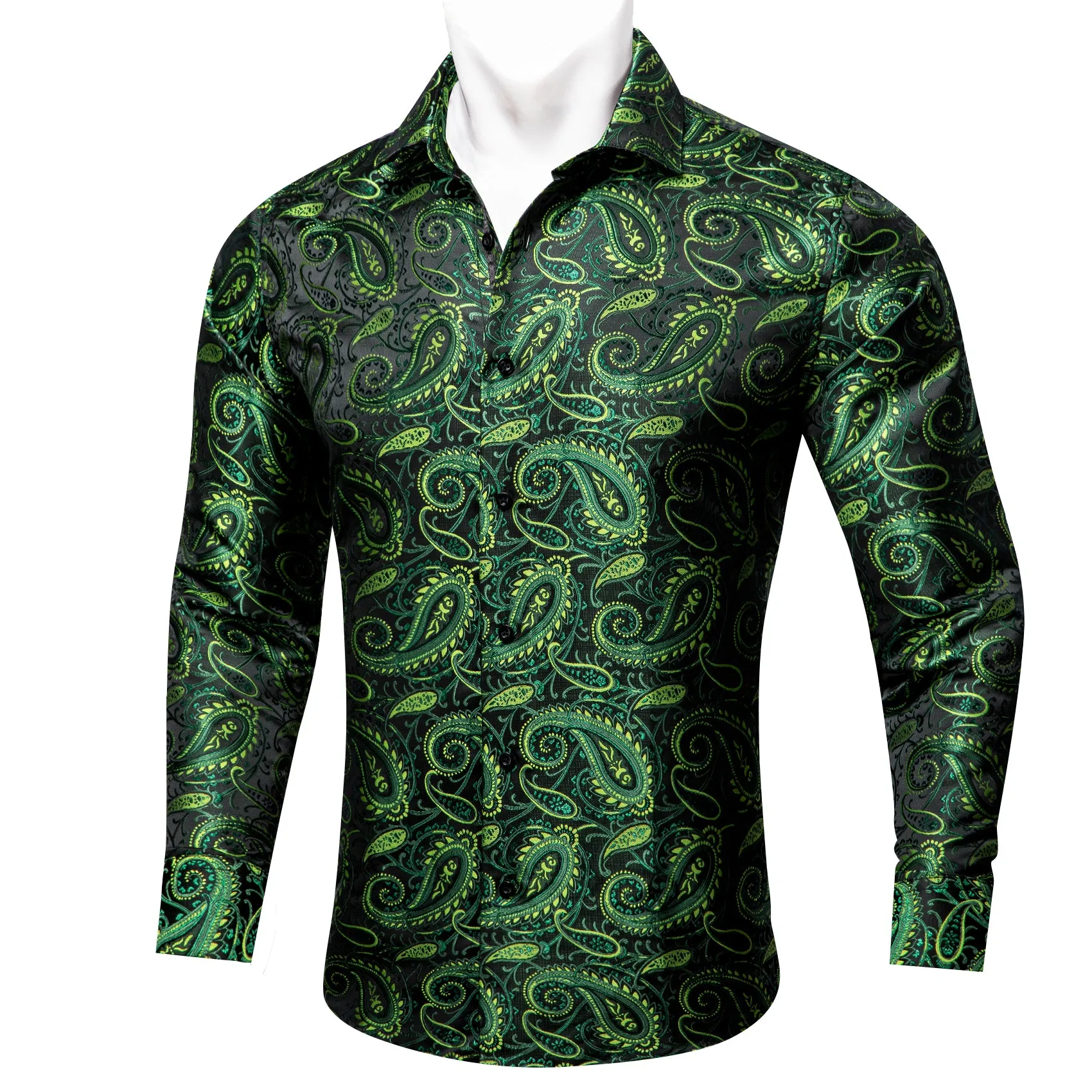 Green Black Paisley Men's Long Sleeve Shirt