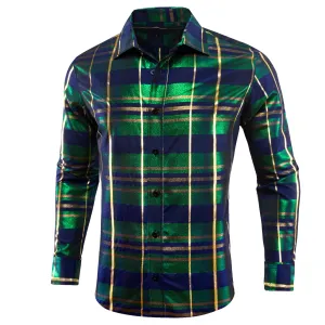 Green England Plaid Men's Long Sleeve Shirt