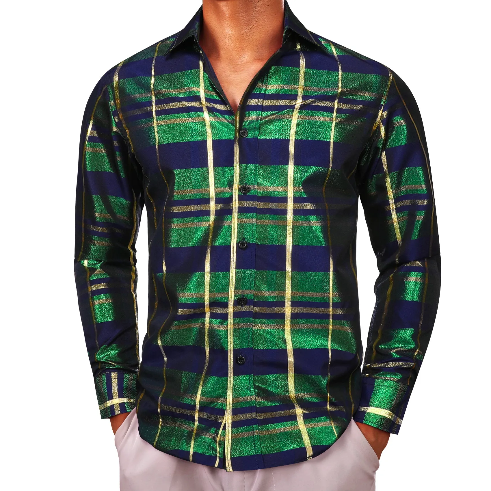 Green England Plaid Men's Long Sleeve Shirt