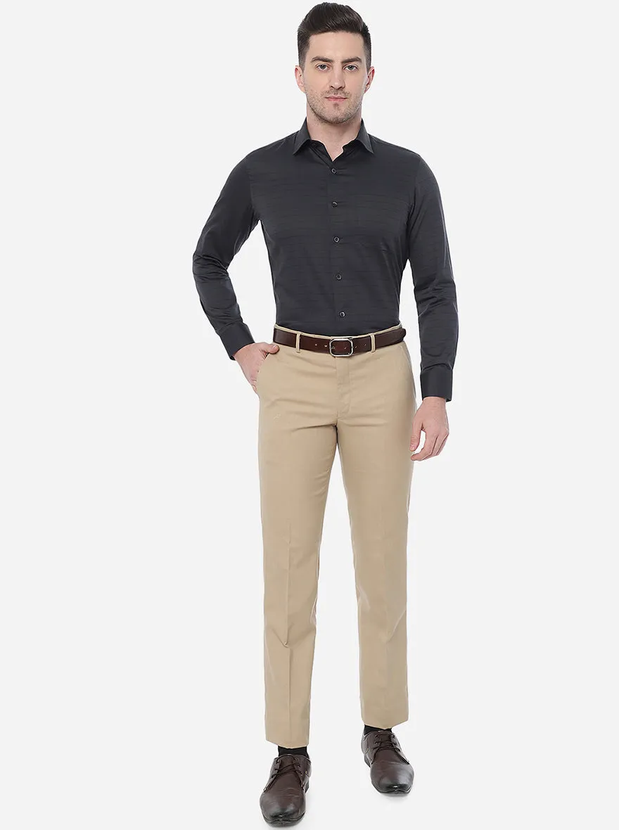 Khakhi Solid Slim Fit Formal Trouser | Greenfibre