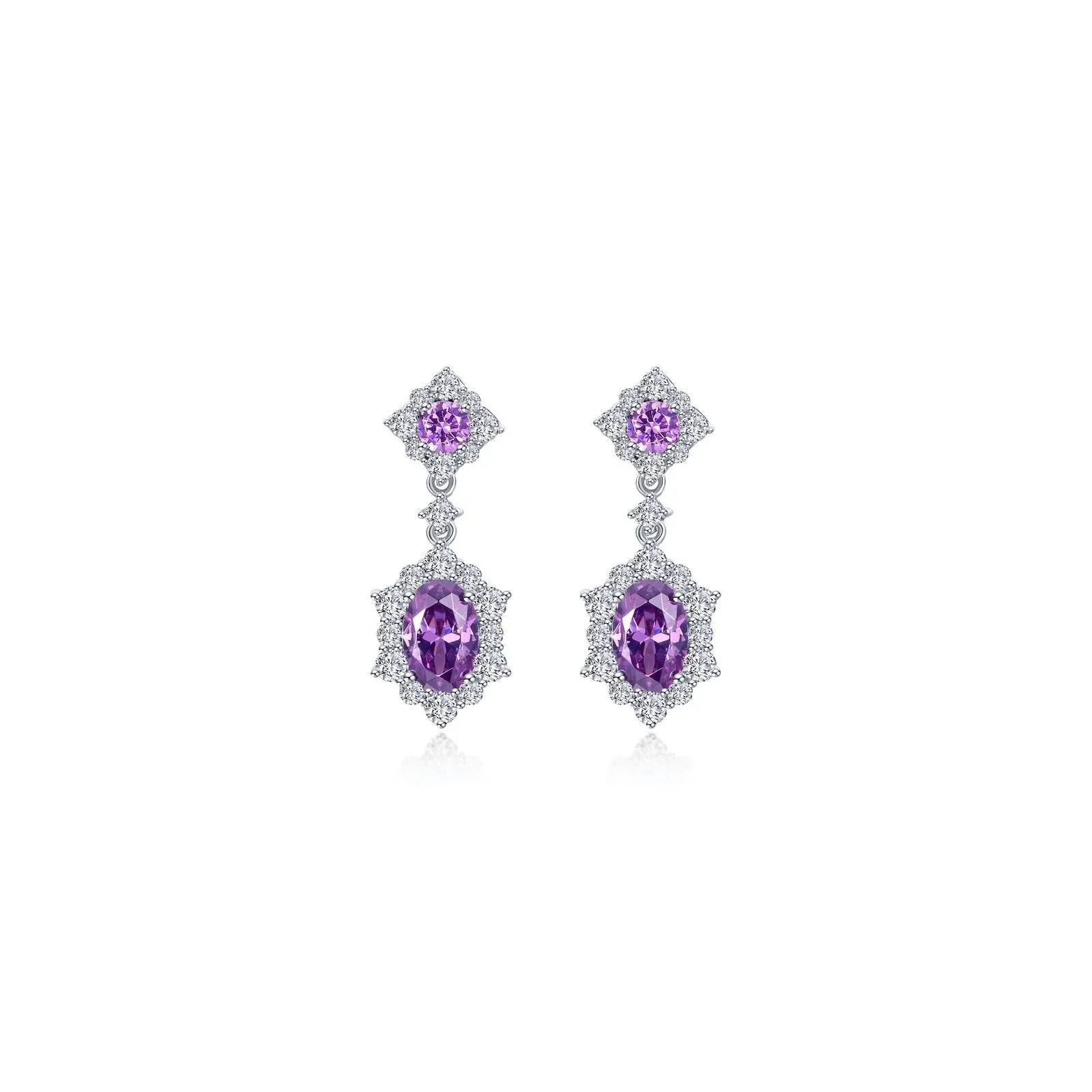 Lafonn Simulated Diamond & Amethyst Oval Halo Earrings E0593AMP