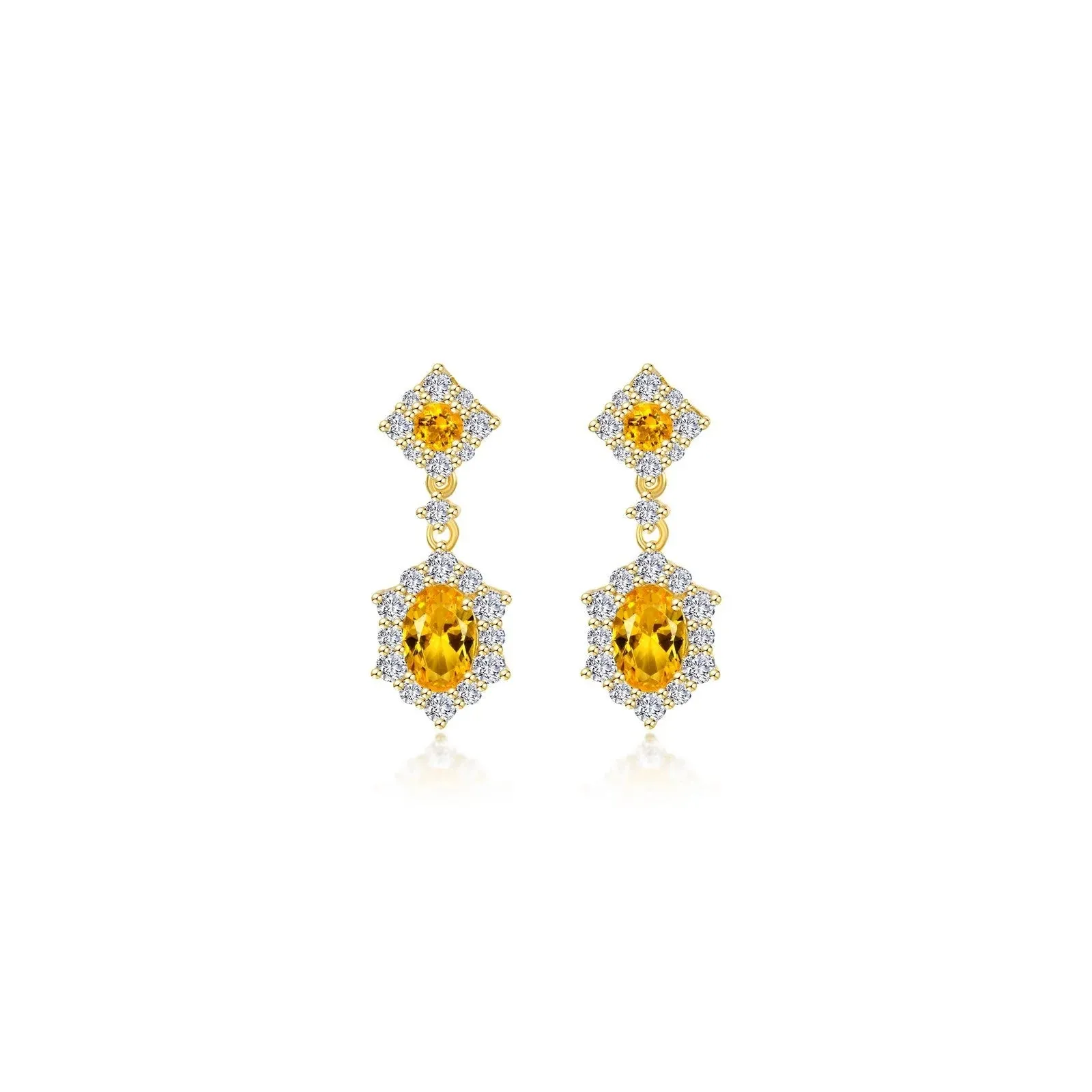 Lafonn Simulated Diamond & Citrine Oval Halo Drop Earrings E0593CTG00