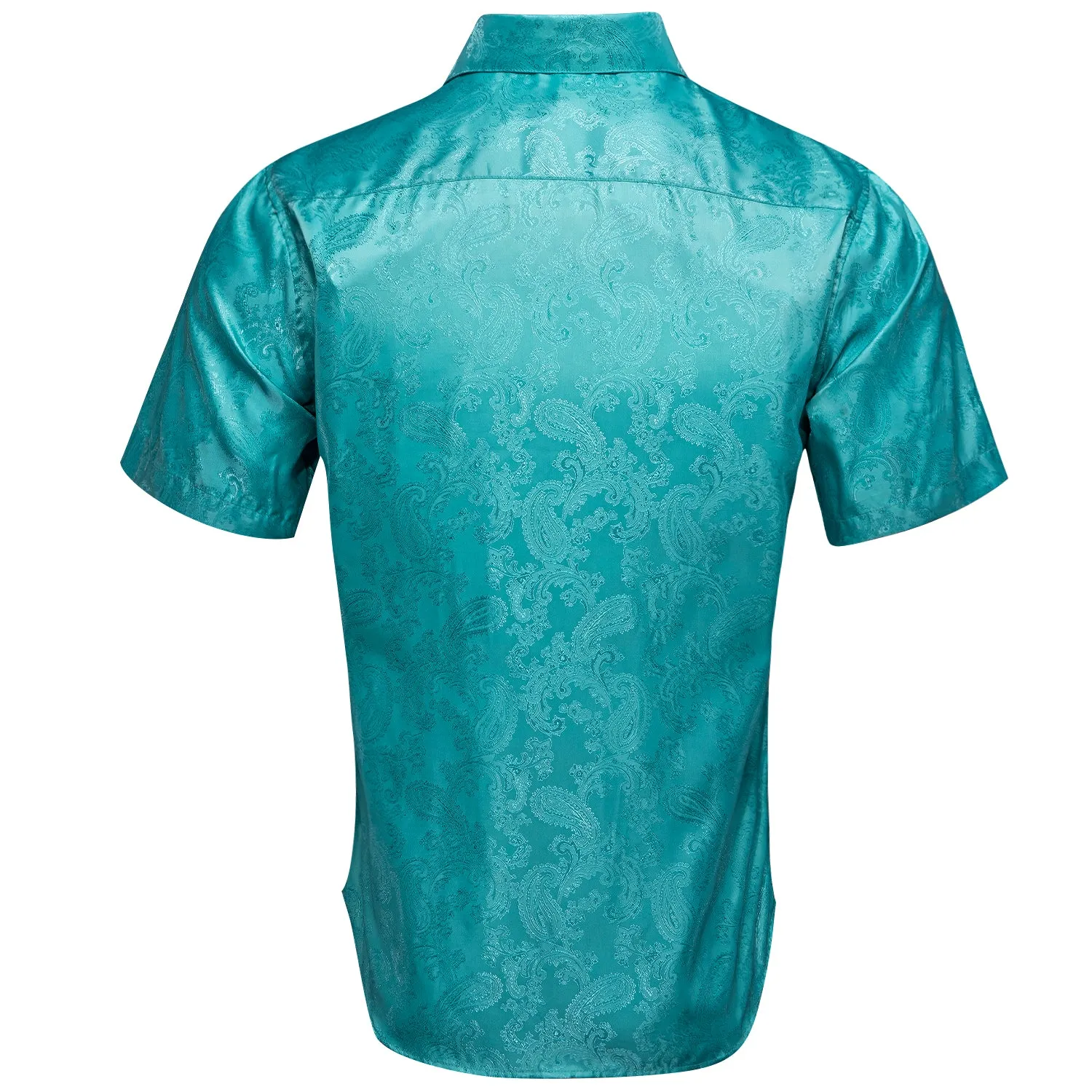 Lake Blue Paisley Silk Men's Short Sleeve Shirt