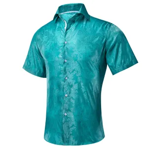 Lake Blue Paisley Silk Men's Short Sleeve Shirt