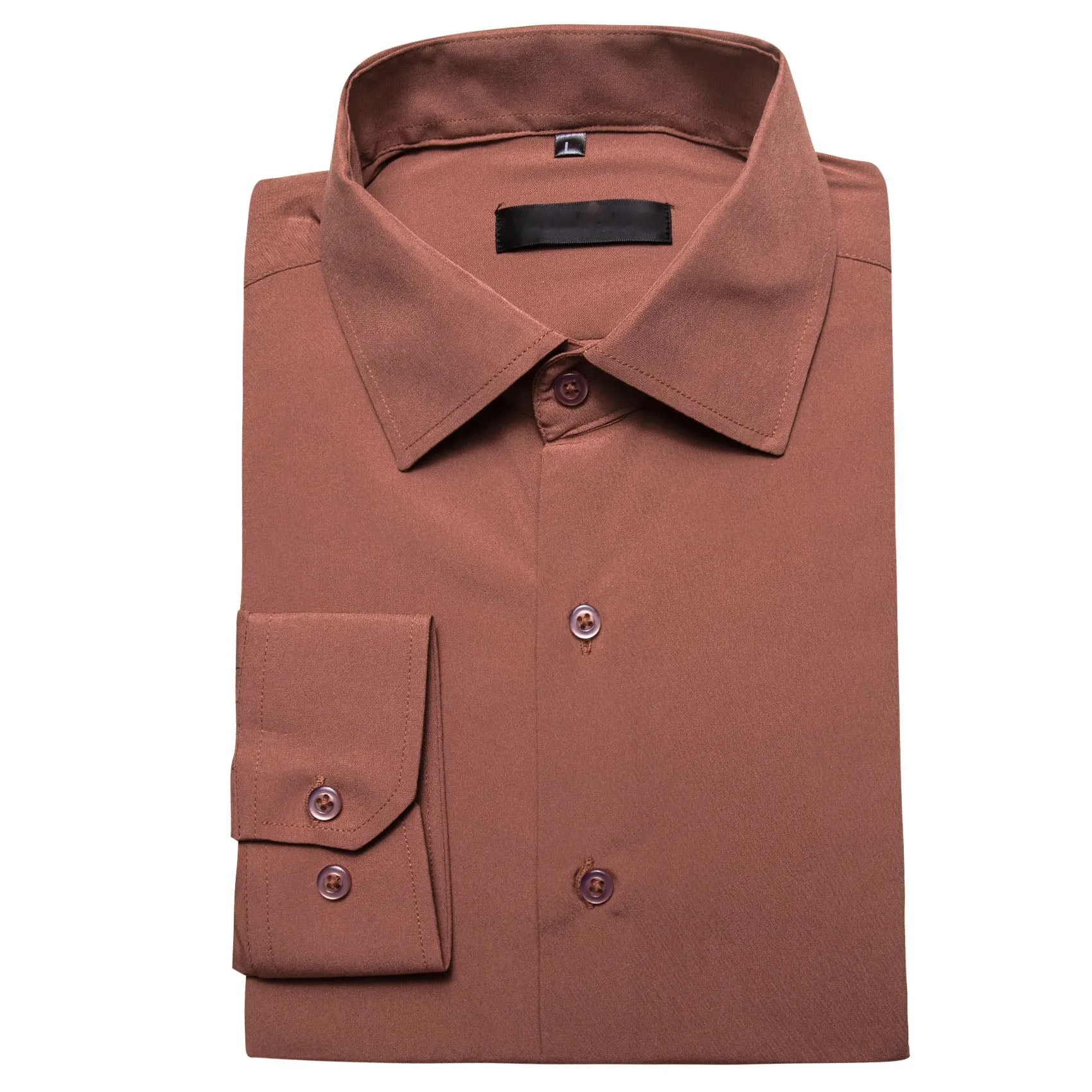 Light Brick Red Solid Silk Men's Long Sleeve Shirt