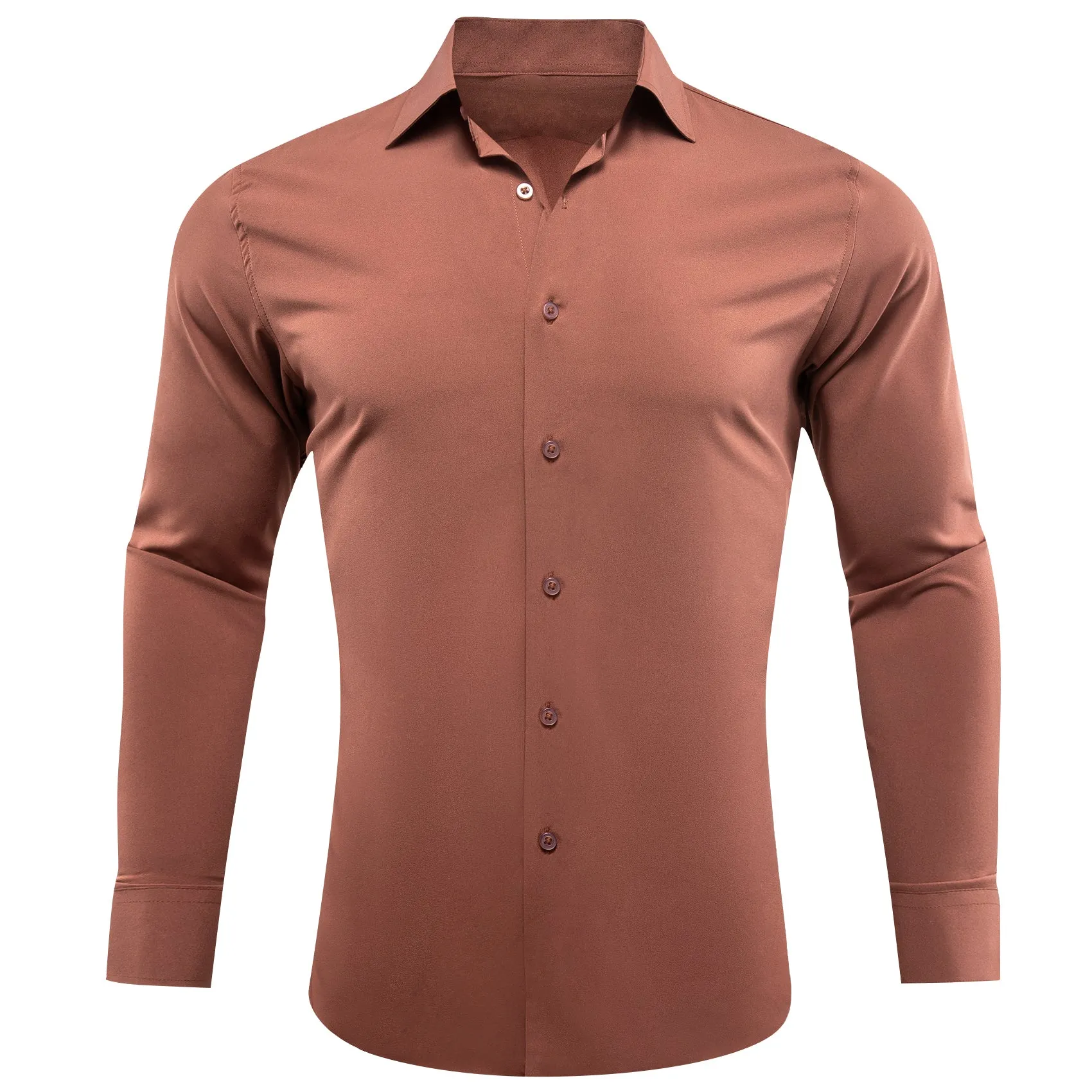 Light Brick Red Solid Silk Men's Long Sleeve Shirt