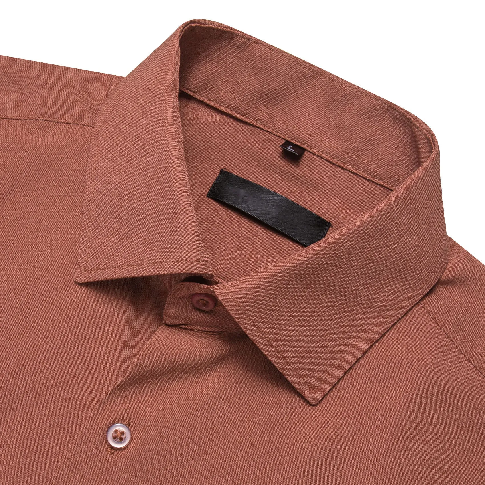 Light Brick Red Solid Silk Men's Long Sleeve Shirt