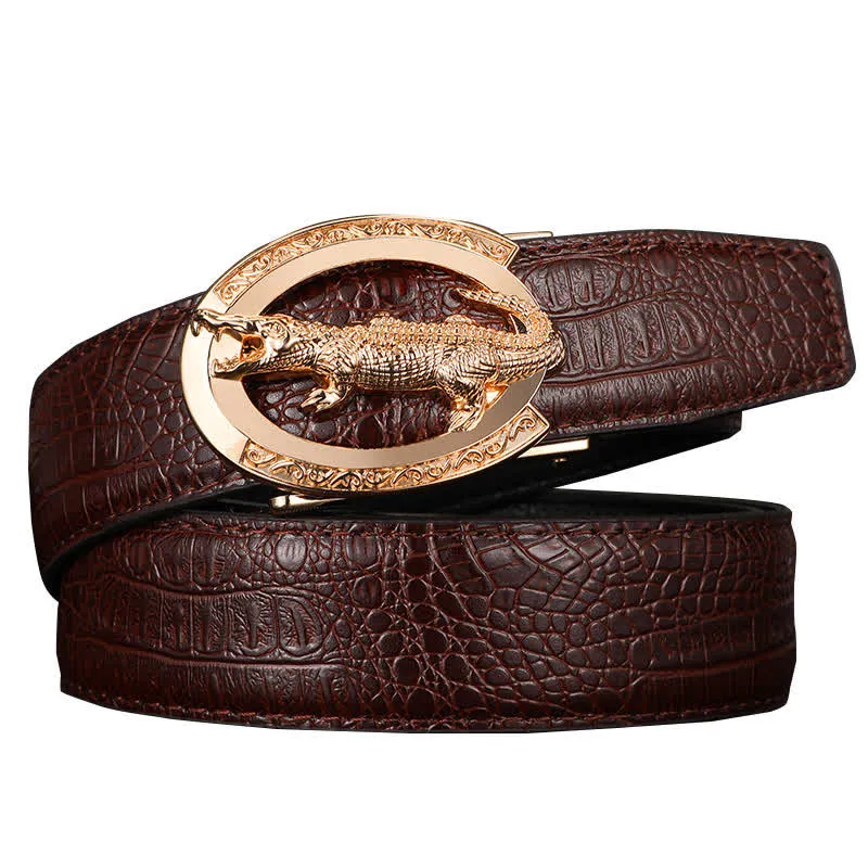 Men's Alligator Automatic Buckle Crocodile Print Leather Belt