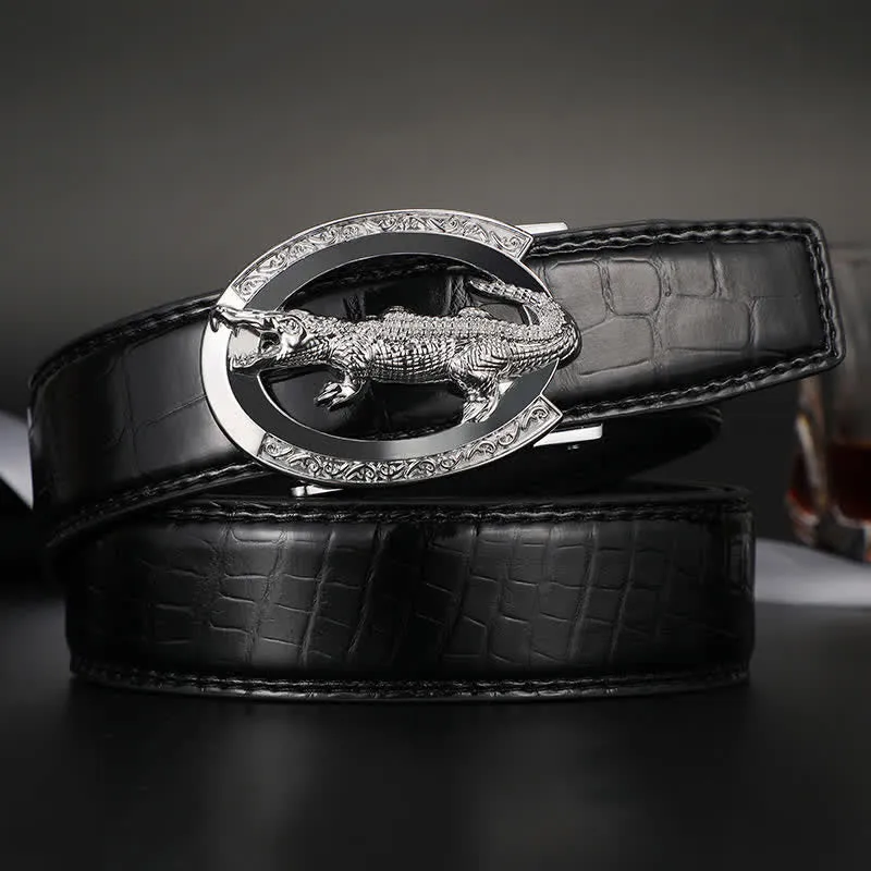 Men's Alligator Automatic Buckle Crocodile Print Leather Belt