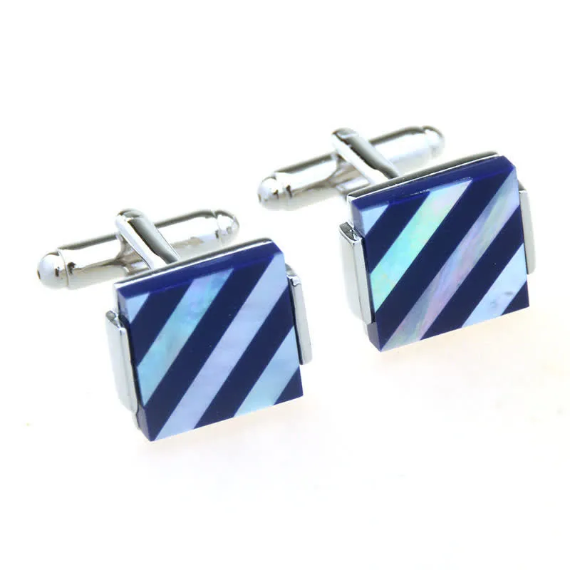 Men's Check Stripe Square Pearl Shell Cufflinks