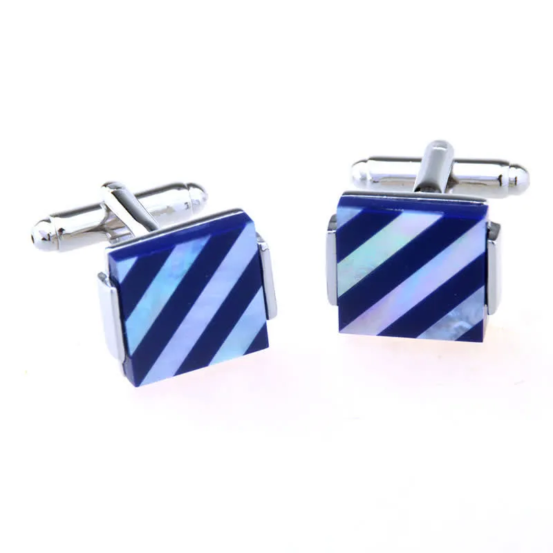 Men's Check Stripe Square Pearl Shell Cufflinks