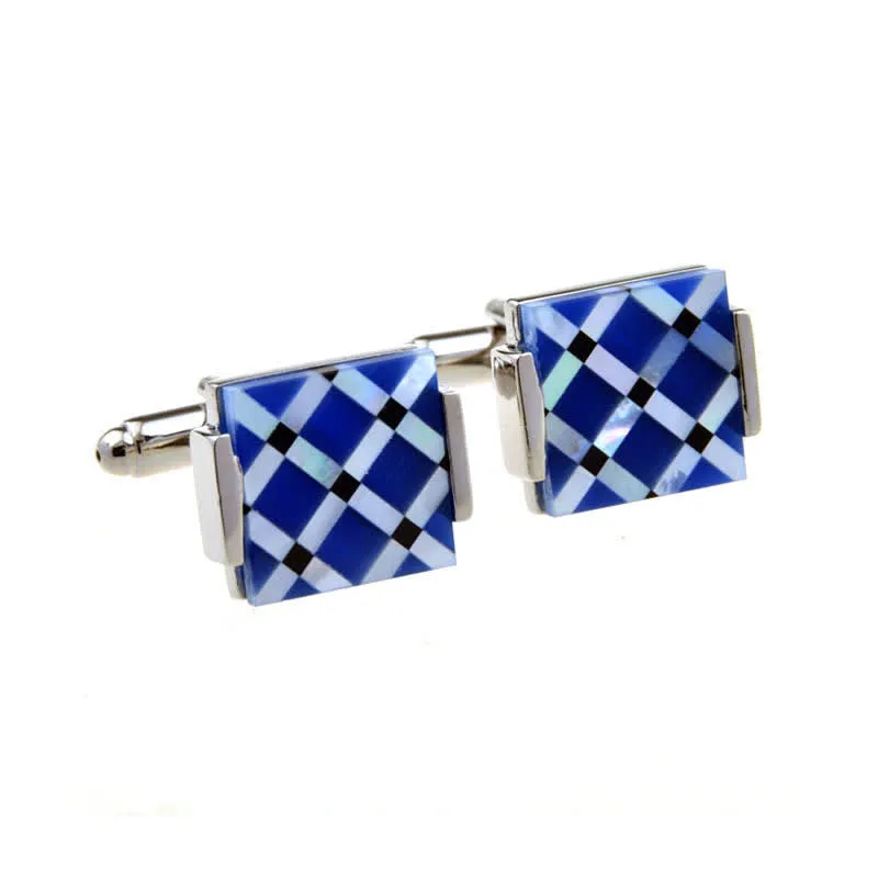 Men's Check Stripe Square Pearl Shell Cufflinks