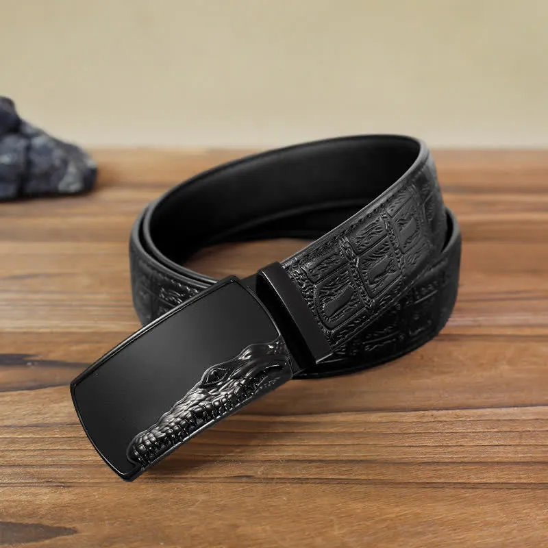 Men's DIY Black Crocodile Head Automatic Buckle Leather Belt