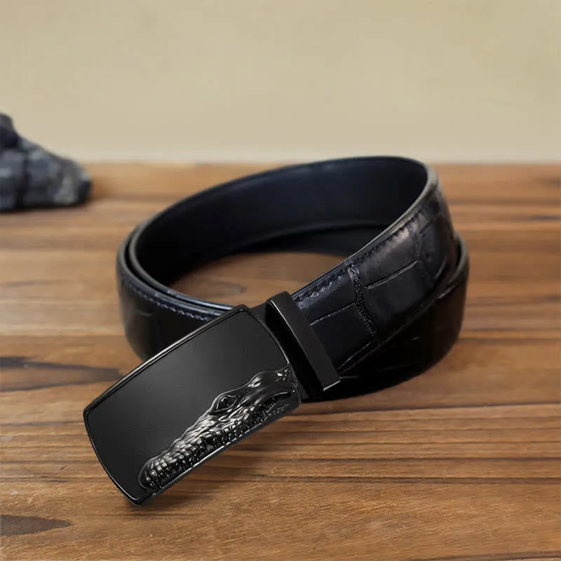 Men's DIY Black Crocodile Head Automatic Buckle Leather Belt