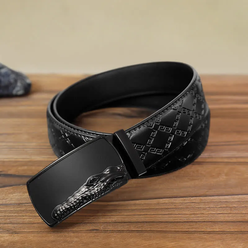 Men's DIY Black Crocodile Head Automatic Buckle Leather Belt