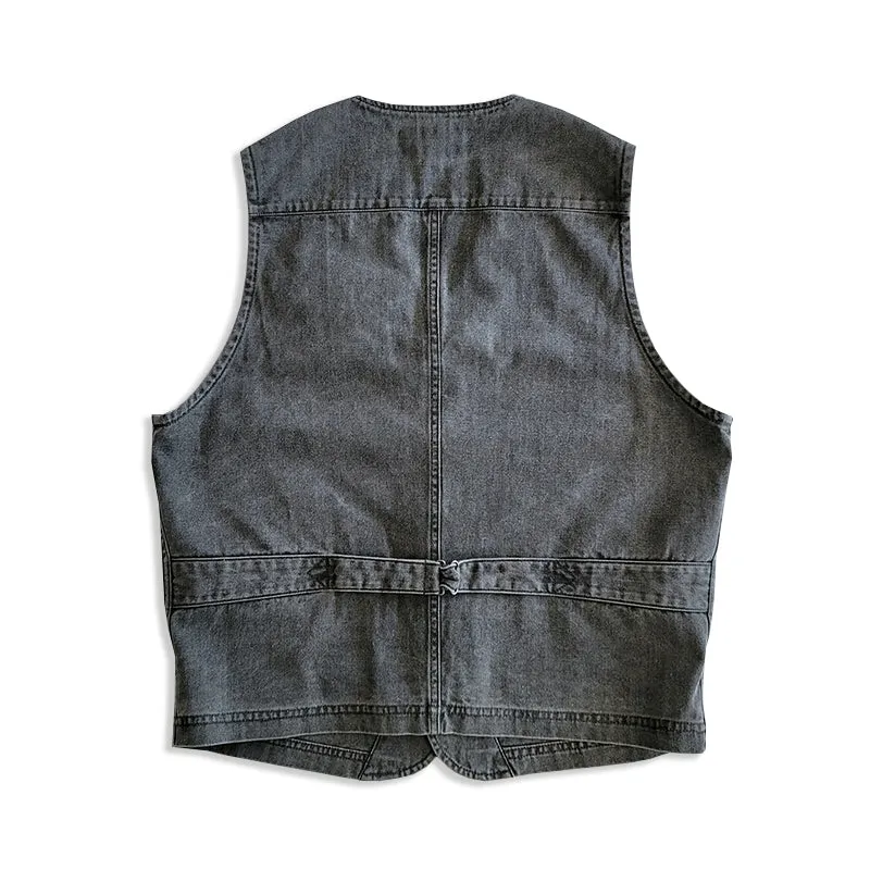 Men's Herringbone Charcoal V-neck Vest