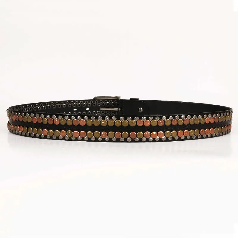 Men's Multicolour Button Rivet Studded Leather Belt