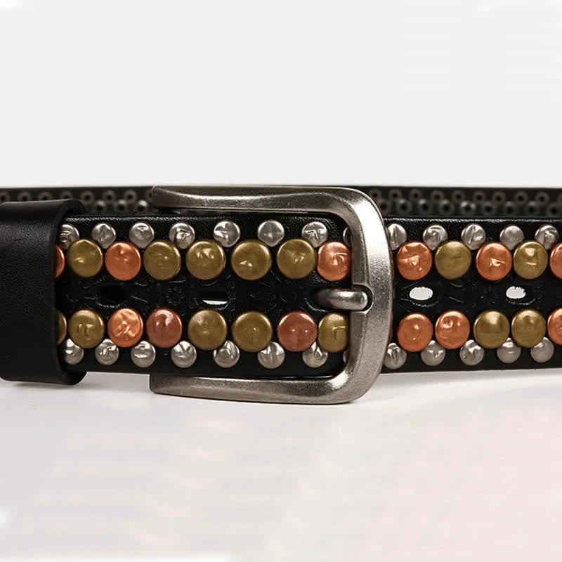 Men's Multicolour Button Rivet Studded Leather Belt