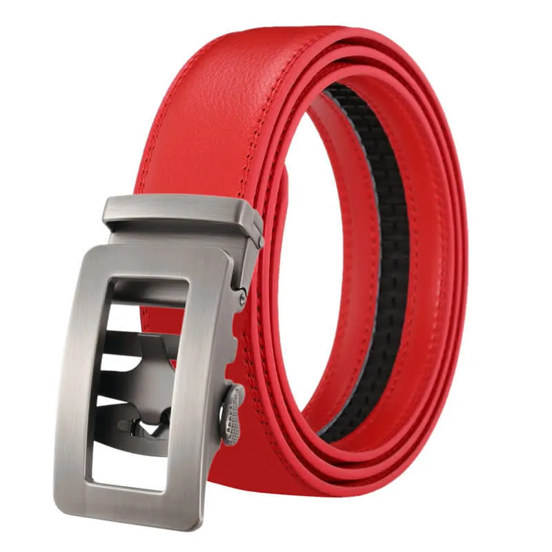 Men's Simple Hollow Automatic Buckle Leather Belt