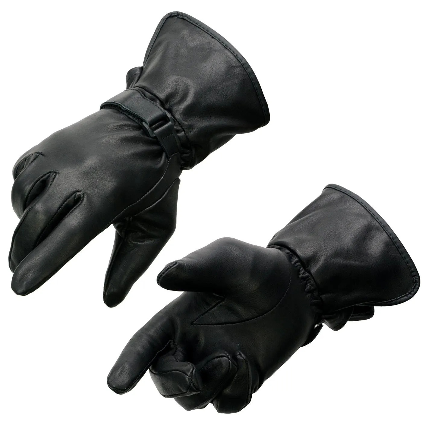 Milwaukee Leather MG7725 Women's Black Leather Gauntlet Motorcycle Gloves w/ Wrist Strap Closure