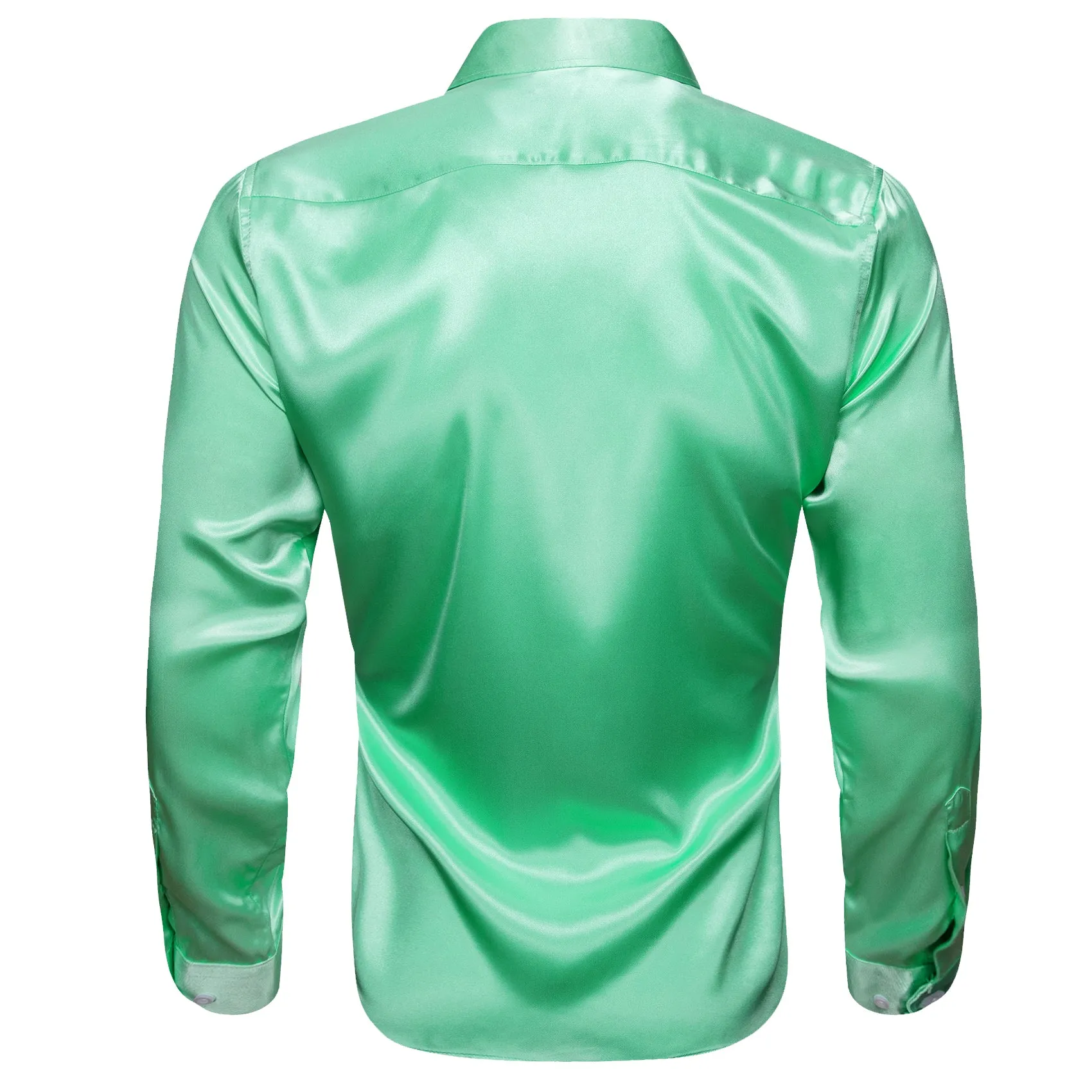 Mint Green Solid Satin Silk Men's Long Sleeve Shirt