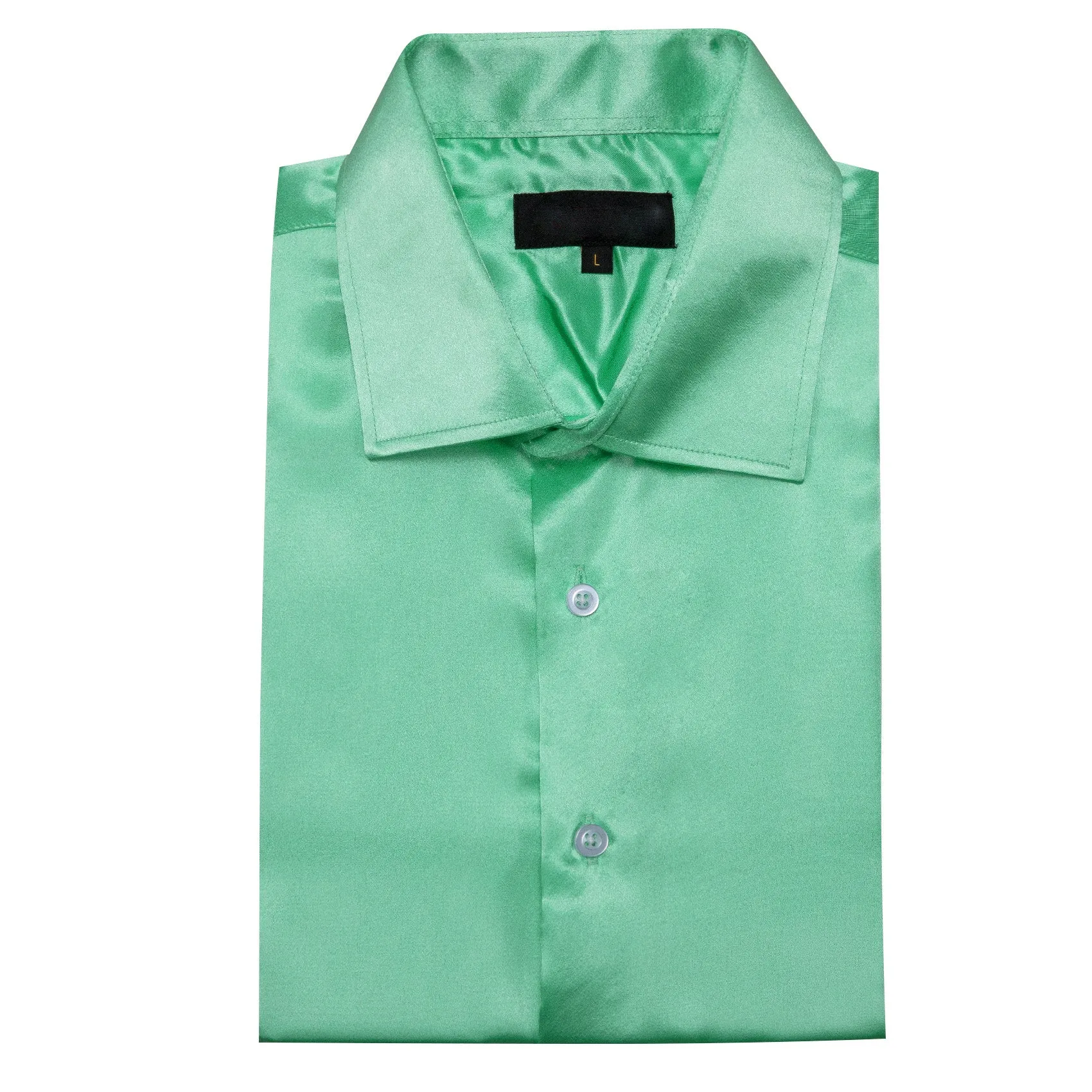 Mint Green Solid Satin Silk Men's Long Sleeve Shirt