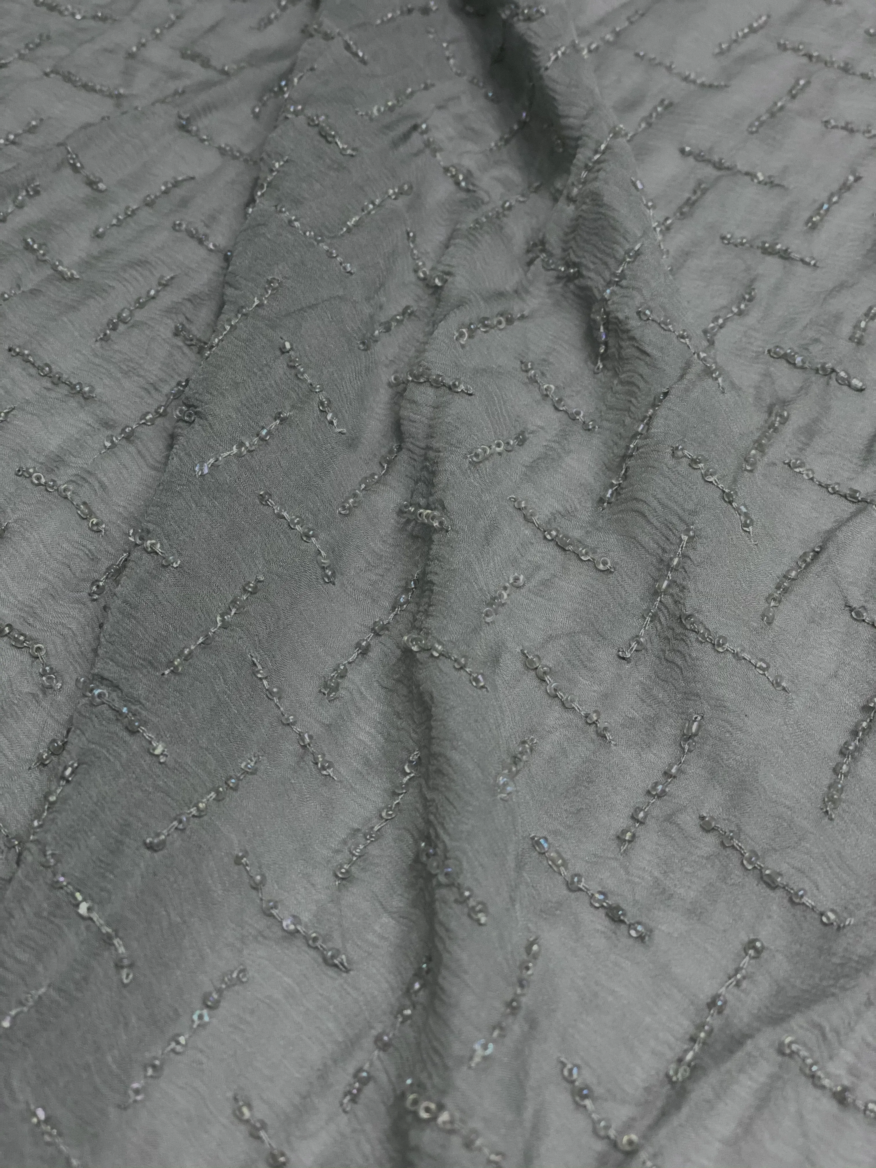 Mirage Gray Sequin & Beads On Silk Chiffon JEC-109-2 Fabric