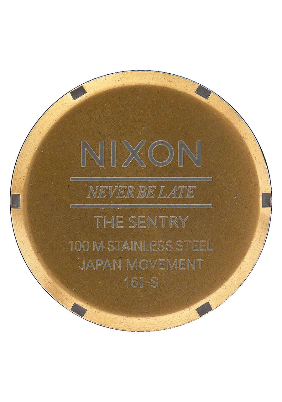 Nixon Sentry Leather Watch - Brass Black Brown