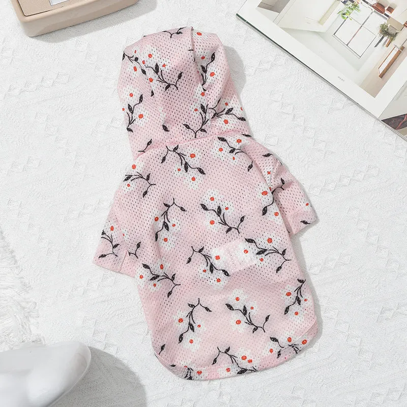 Pet Clothes Breathable Printed Hooded Sun-Proof Top Cat Clothing