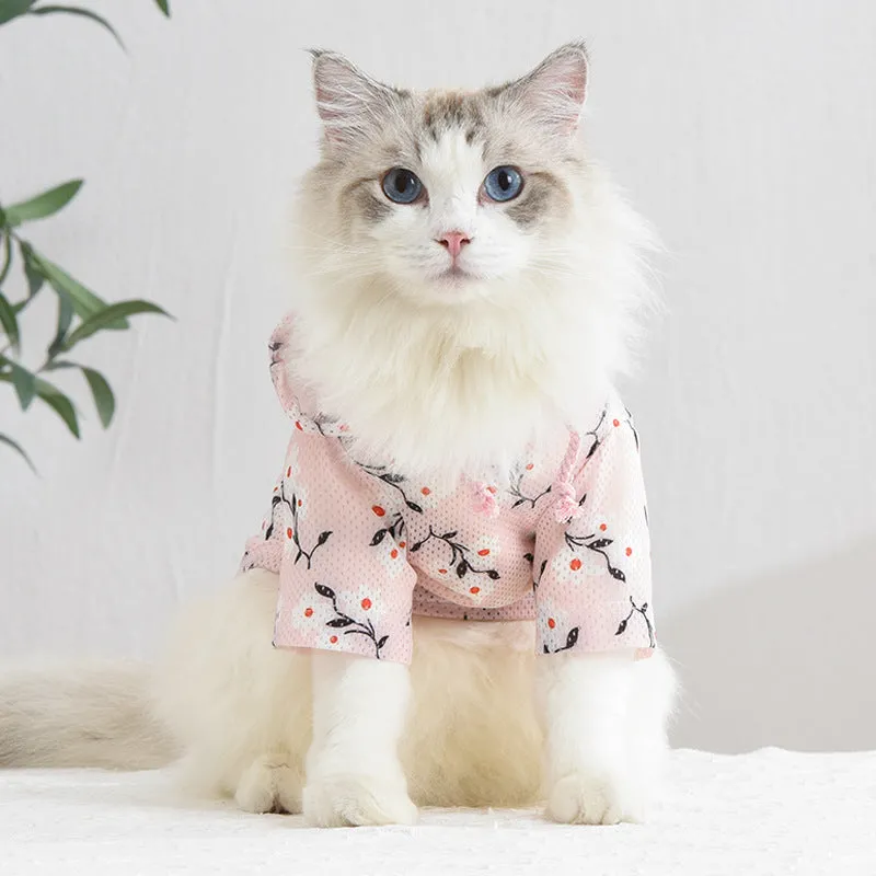 Pet Clothes Breathable Printed Hooded Sun-Proof Top Cat Clothing