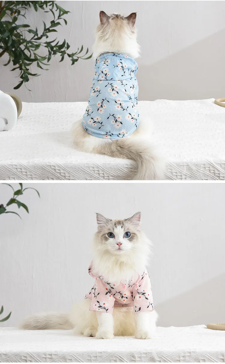 Pet Clothes Breathable Printed Hooded Sun-Proof Top Cat Clothing