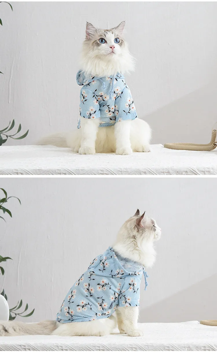 Pet Clothes Breathable Printed Hooded Sun-Proof Top Cat Clothing