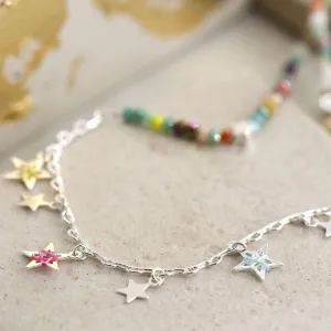 POM Silver Plated Necklace With Mixed Beads and Stars