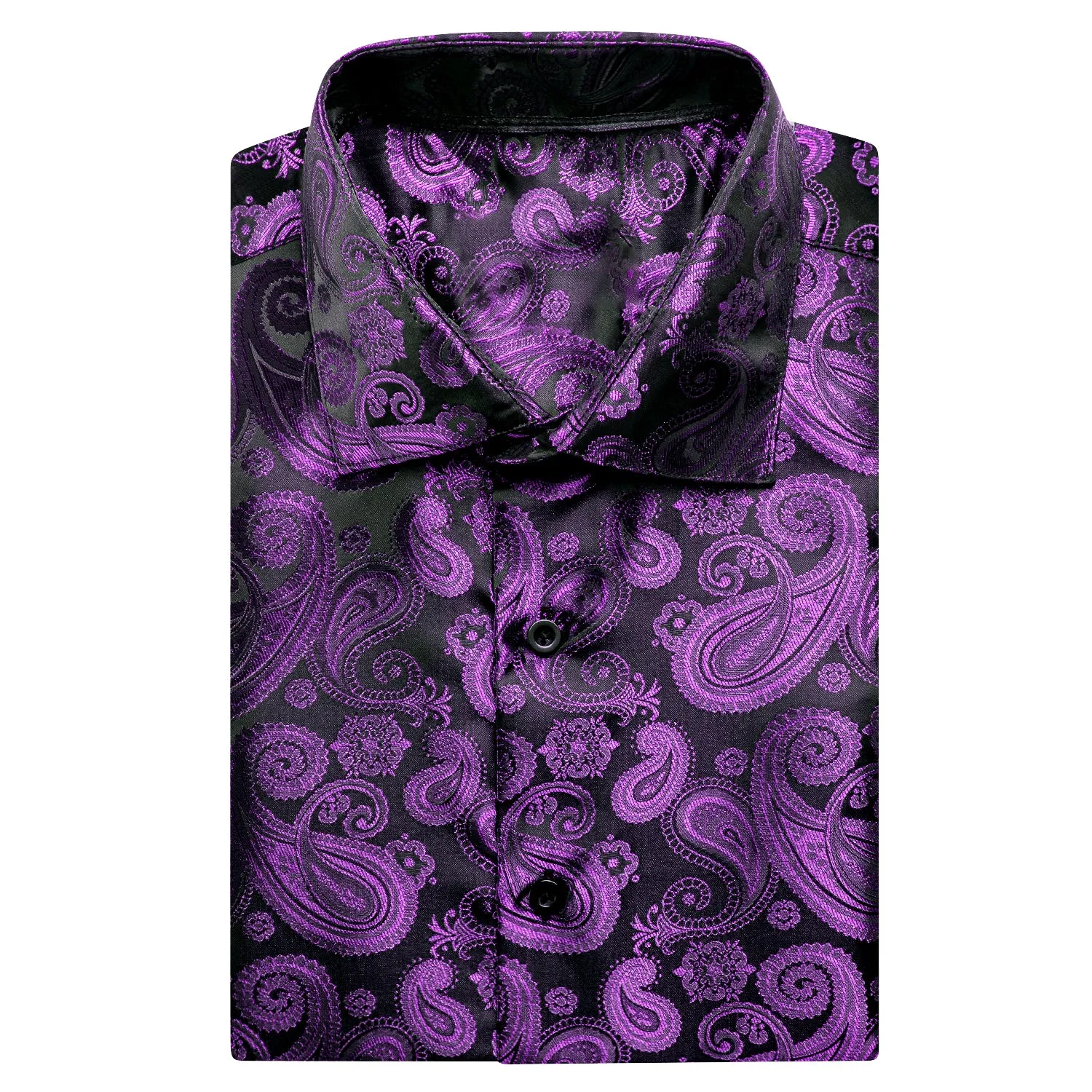 Purple Black Paisley Silk Men's Short Sleeve Shirt